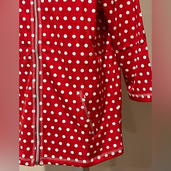 ONQUE CASUALS ZIP UP JACKET COVER UP LAYERING PIECE RED WHITE POLKA DOT LARGE - Picture 8 of 13